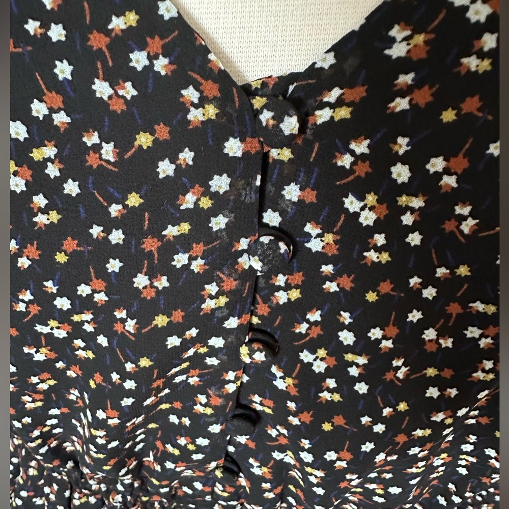 Madewell (Re)Sourced Georgette Ditsy Floral Button Up Long Sleeve Mini Dress LG - Picture 5 of 13